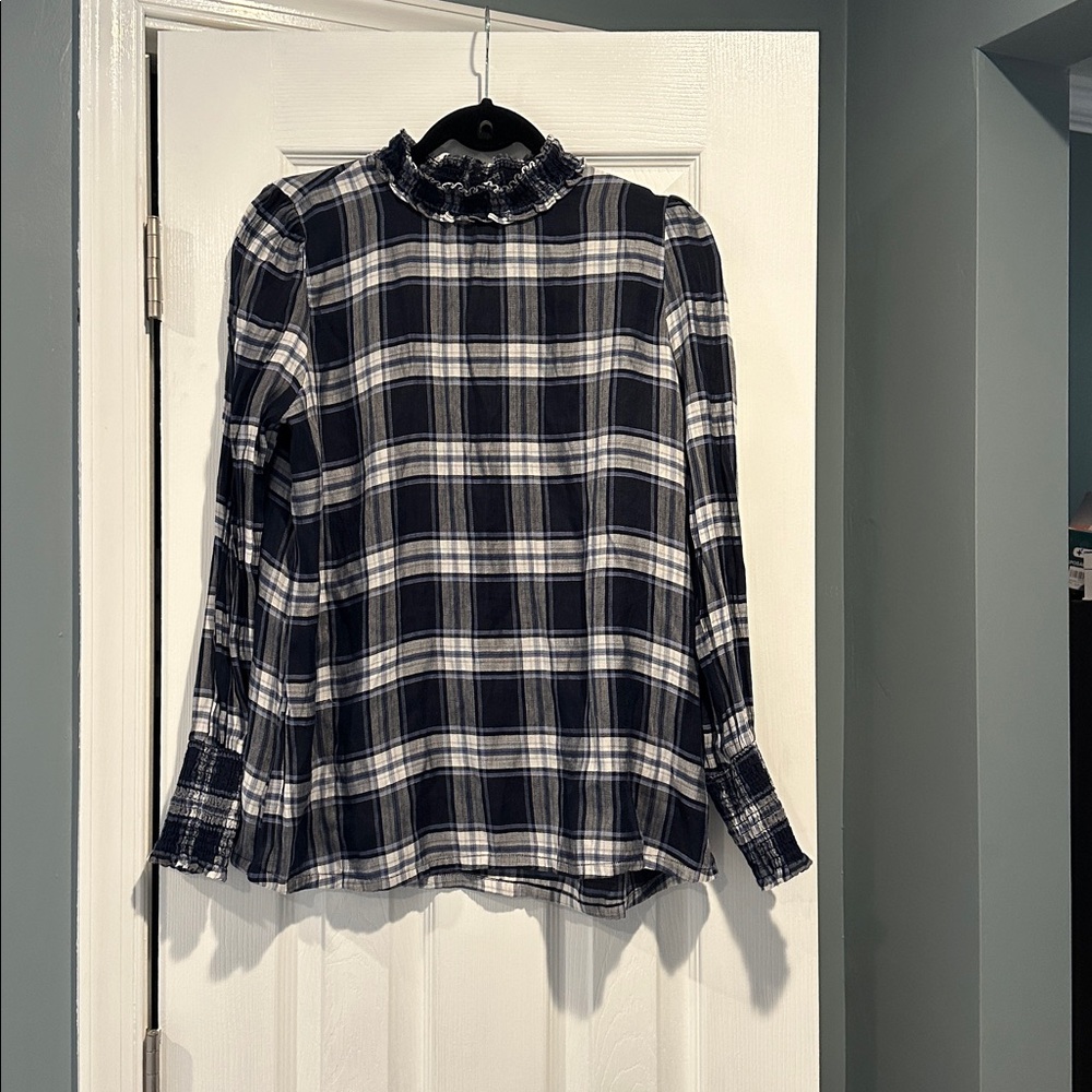 LOFT Black and White Plaid Blouse